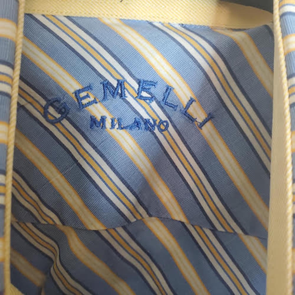 Gemelli Milano Men's Yellow/Blue Striped Button Down Shirt - Picture 5 of 9